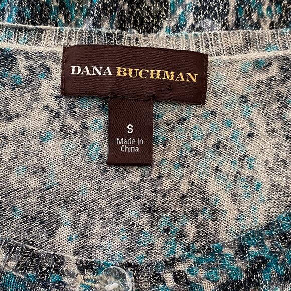 Dana Buchman Wm LS Button Front Blue Gray Animal Print Cardigan Sequins Size S - Picture 3 of 9